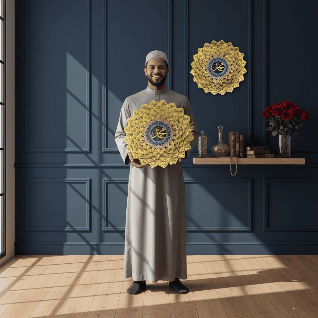 3D Gold Metal 99 Names of Prophet Muhammad (Asma un Nabi) Islamic Wall Art - Global Wall Art