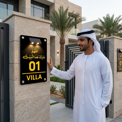 Customizable Acrylic House Name Plate with Solar Light