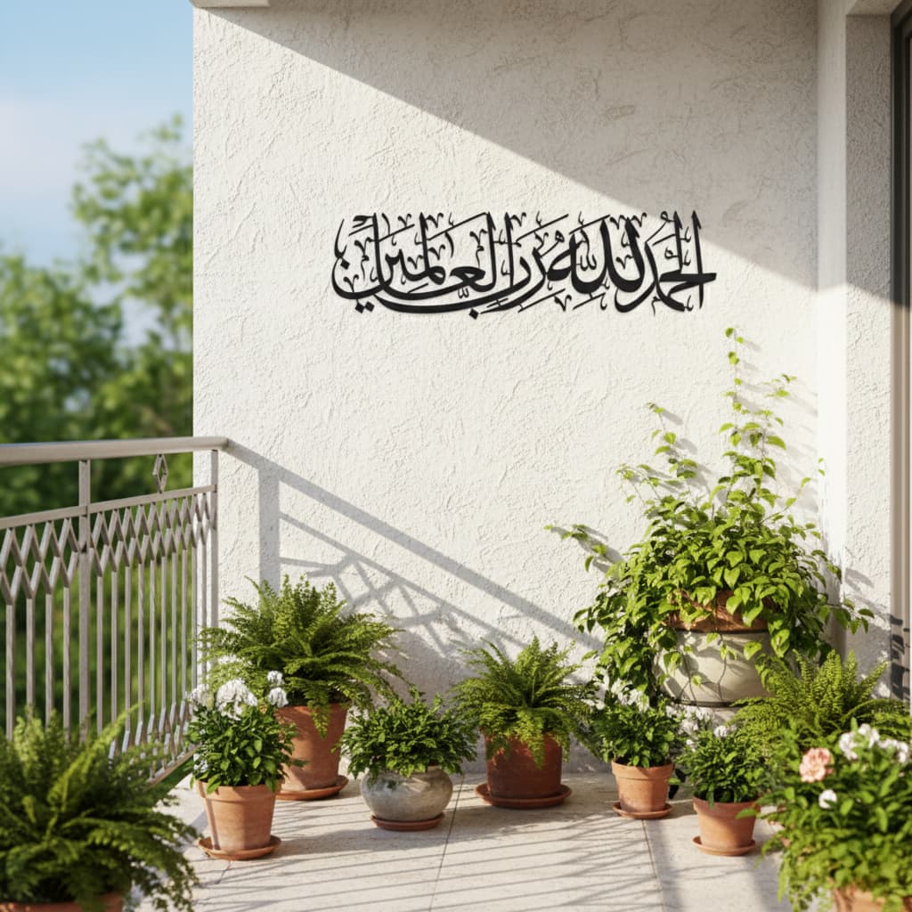 Alhamdulillah Rabbil Alamin 3D Black Metal Calligraphy Wall Art - Multicolor - Global Wall Art