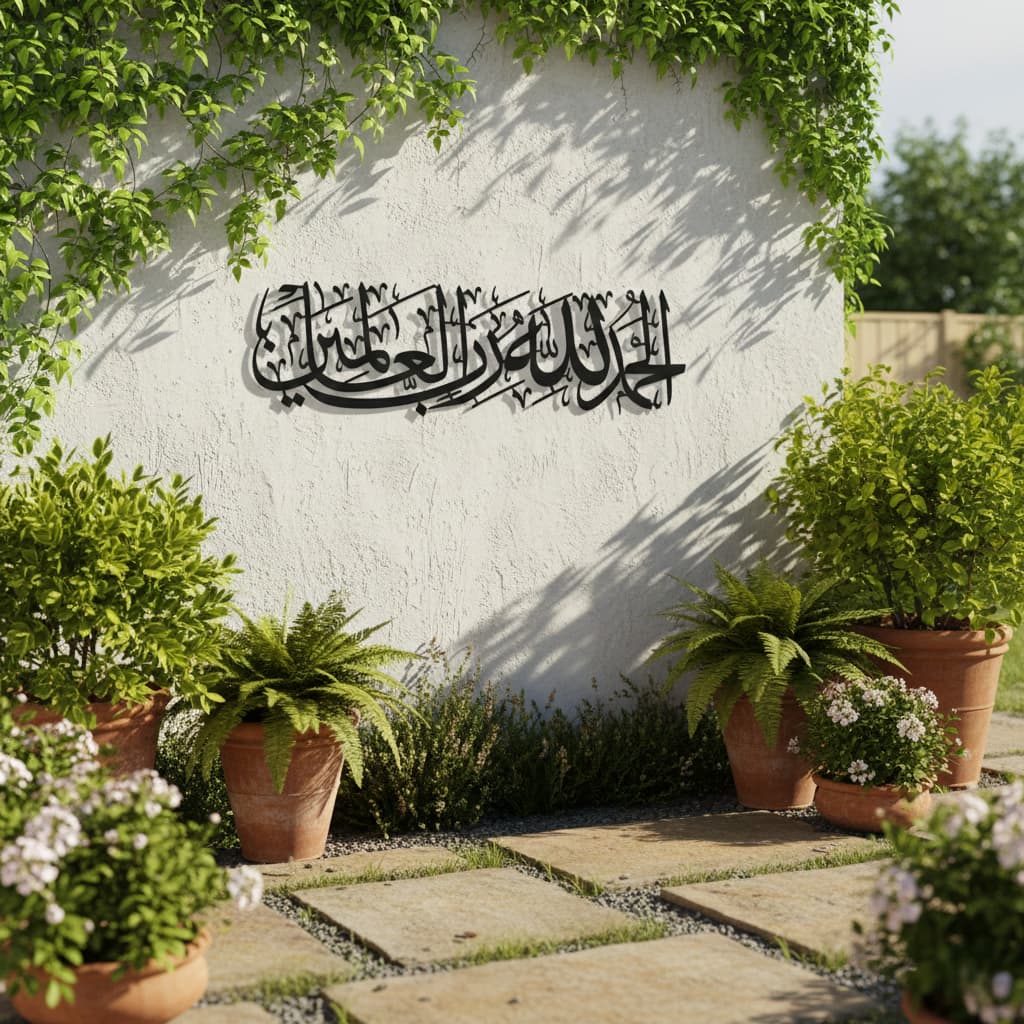 Alhamdulillah Rabbil Alamin 3D Black Metal Calligraphy Wall Art - Multicolor - Global Wall Art