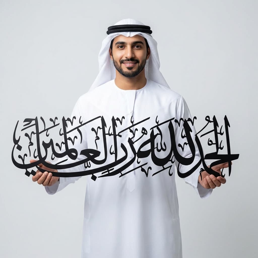 Alhamdulillah Rabbil Alamin 3D Black Metal Calligraphy Wall Art - Multicolor - Global Wall Art