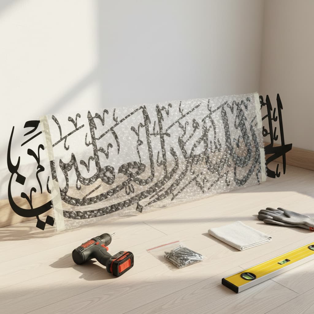 Alhamdulillah Rabbil Alamin 3D Black Metal Calligraphy Wall Art - Multicolor - Global Wall Art
