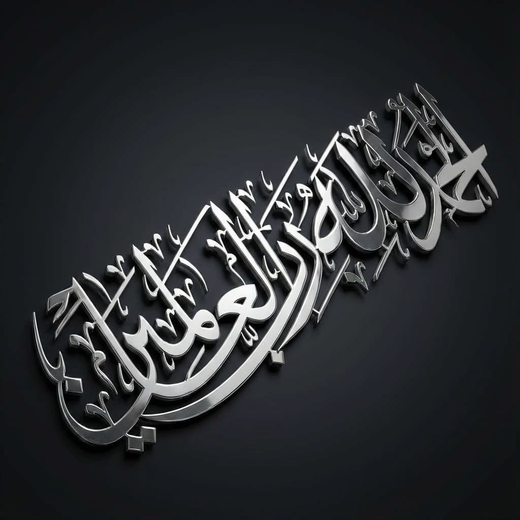 Alhamdulillah Rabbil Alamin 3D Silver Metal Calligraphy Wall Art - Multicolor - Global Wall Art