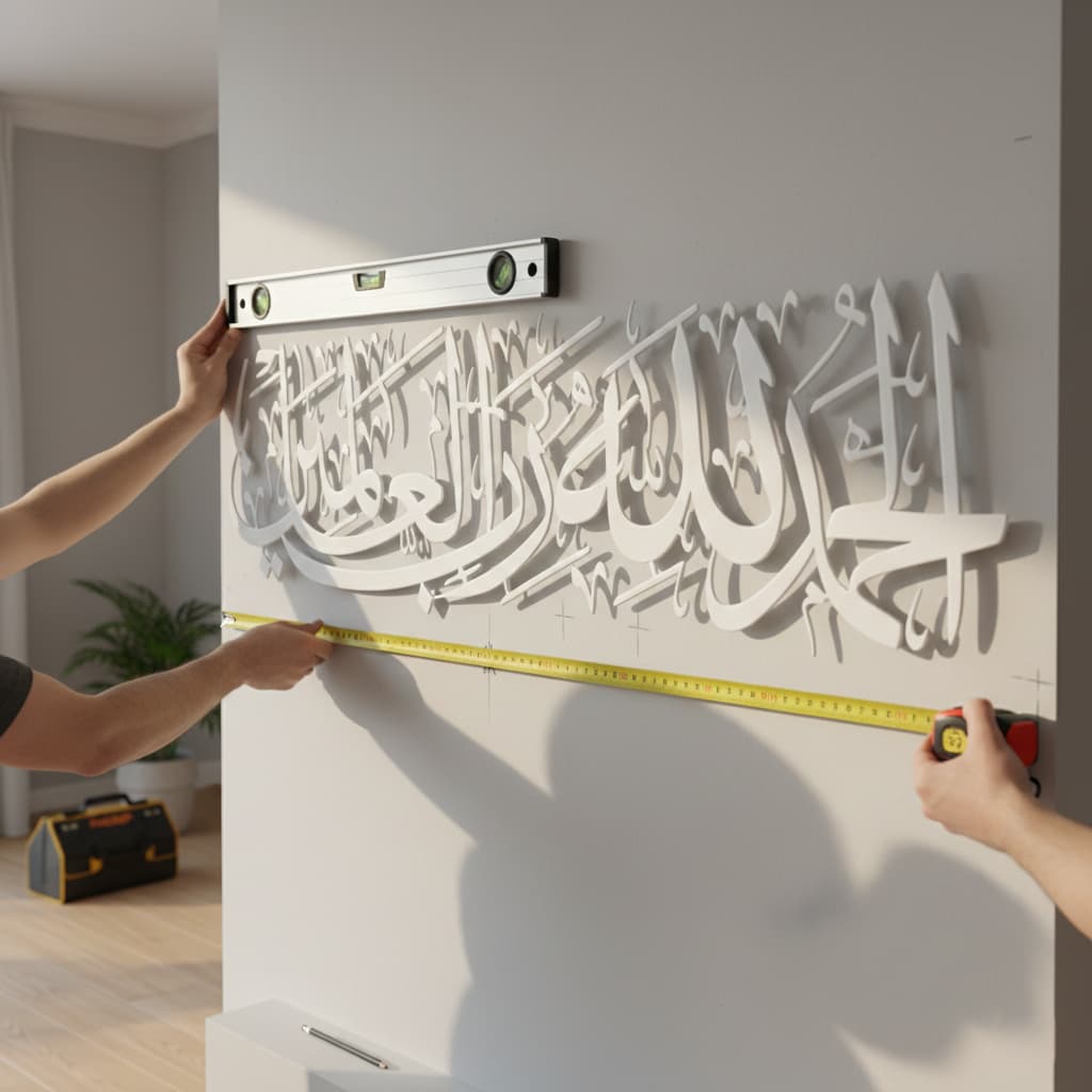 Alhamdulillah Rabbil Alamin 3D Silver Metal Calligraphy Wall Art - Multicolor - Global Wall Art