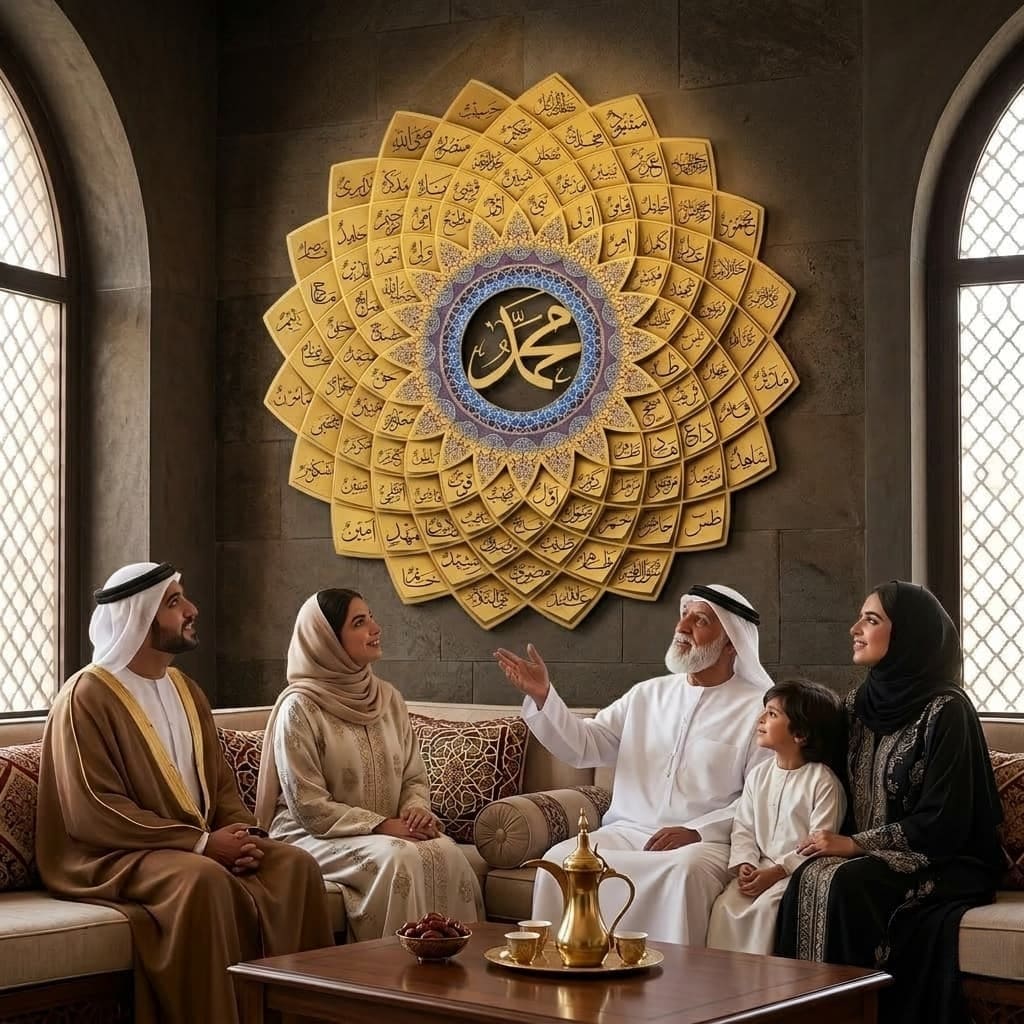 3D Gold Metal 99 Names of Prophet Muhammad (Asma un Nabi) Islamic Wall Art - Global Wall Art