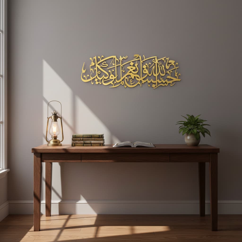 Hasbunallahu Wa Ni'mal Wakeel Golden Metal Islamic Wall Art - Multicolor - Global Wall Art