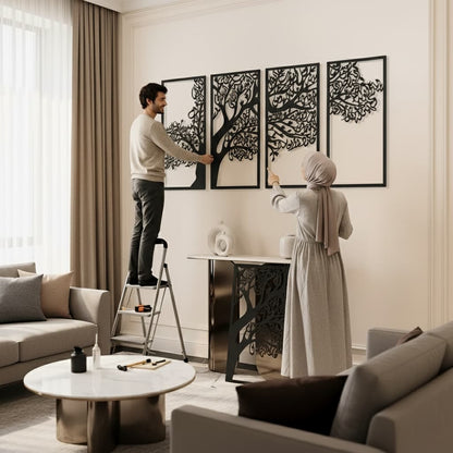 Metal Tree of Surahs (4 Quls) Islamic Wall Art - Set of 4 (Black) - Global Wall Art