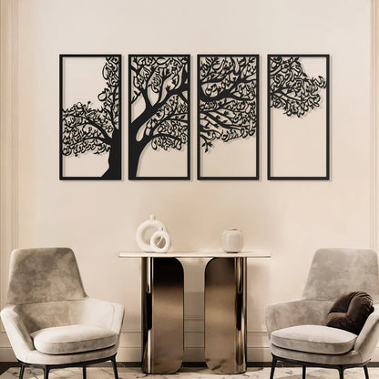 Metal Tree of Surahs (4 Quls) Islamic Wall Art - Set of 4 (Black) - Global Wall Art