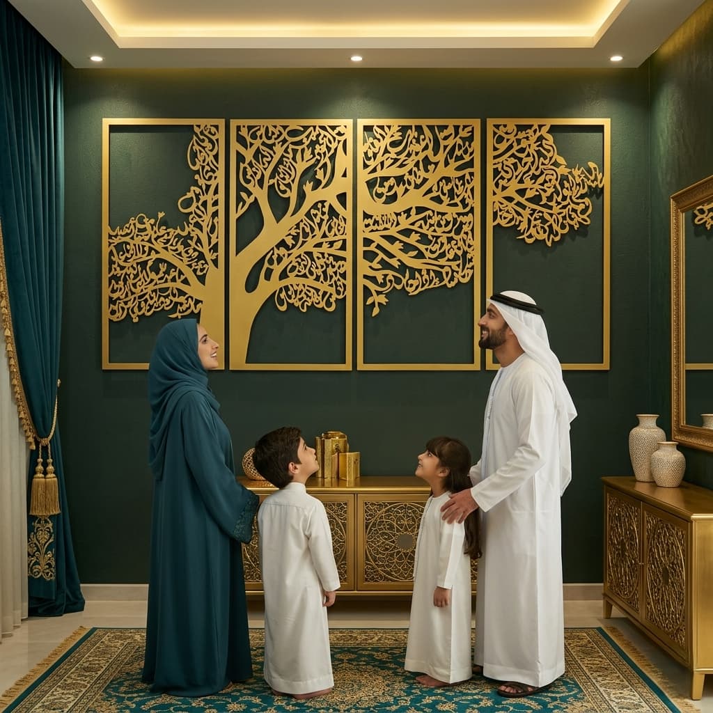 Metal Tree of Surahs (4 Quls) Islamic Wall Art - Set of 4 (Golden) - Global Wall Art