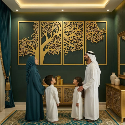 Metal Tree of Surahs (4 Quls) Islamic Wall Art - Set of 4 (Golden) - Global Wall Art