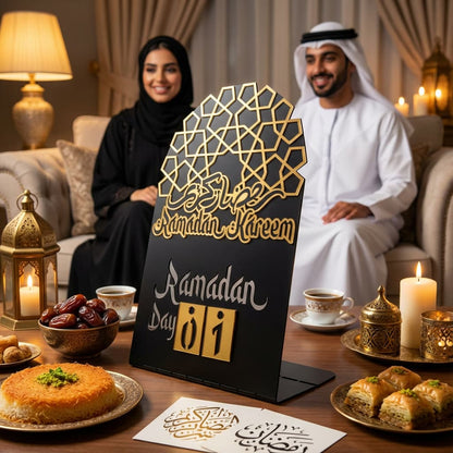 Ramadan Kareem Changeable Date Islamic Calendar Table Decor – Metal & Acrylic | Global Wall Art