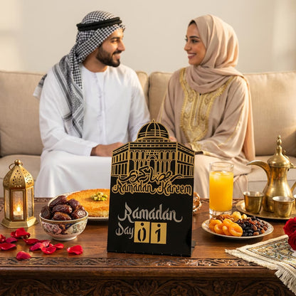 Masjid Al Aqsa Ramadan Kareem Changeable Date Islamic Calendar Table Decor – Metal & Acrylic | Global Wall Art