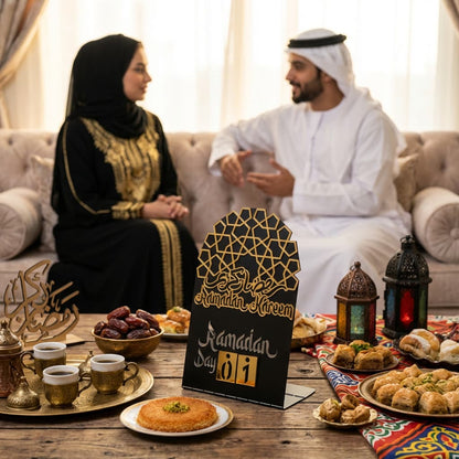 Ramadan Kareem Changeable Date Islamic Calendar Table Decor – Metal & Acrylic | Global Wall Art