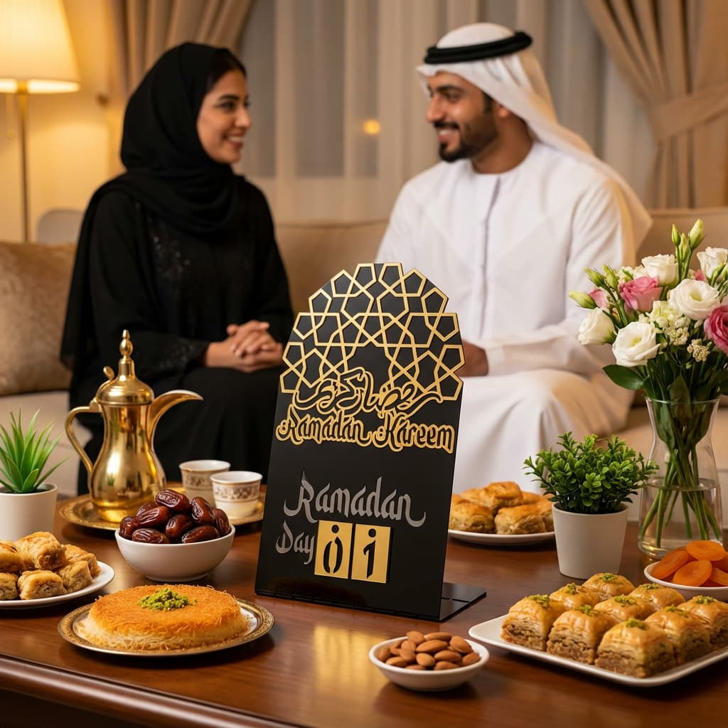 Ramadan Kareem Changeable Date Islamic Calendar Table Decor – Metal & Acrylic | Global Wall Art