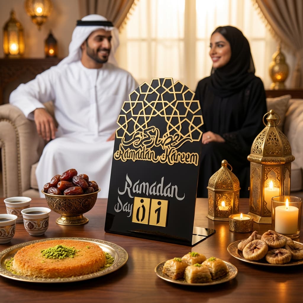 Ramadan Kareem Changeable Date Islamic Calendar Table Decor – Metal & Acrylic | Global Wall Art