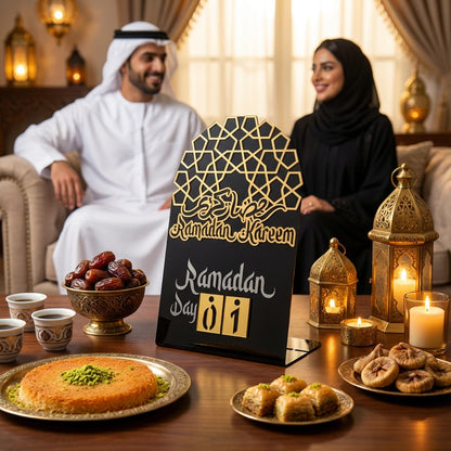 Ramadan Kareem Changeable Date Islamic Calendar Table Decor – Metal & Acrylic | Global Wall Art
