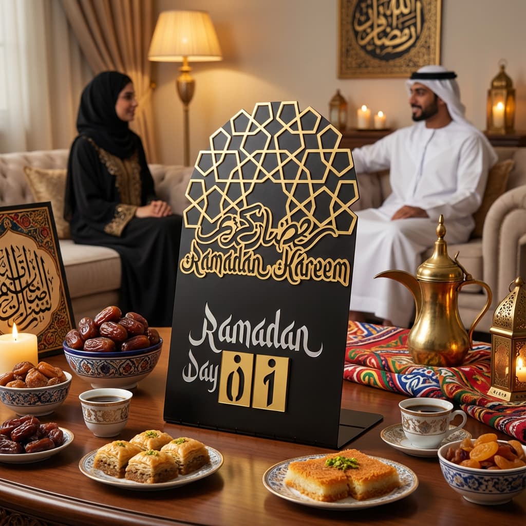 Ramadan Kareem Changeable Date Islamic Calendar Table Decor – Metal & Acrylic | Global Wall Art