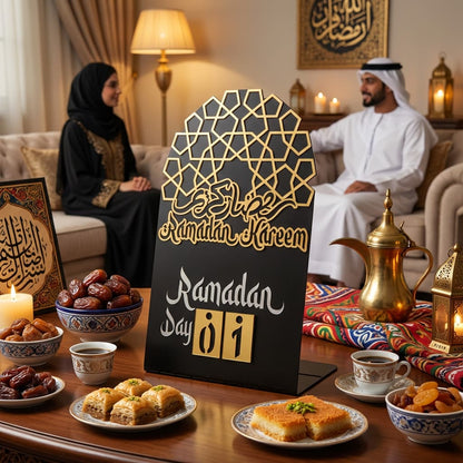 Ramadan Kareem Changeable Date Islamic Calendar Table Decor – Metal & Acrylic | Global Wall Art