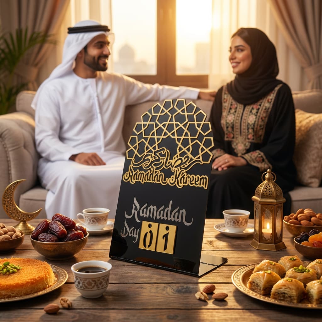 Ramadan Kareem Changeable Date Islamic Calendar Table Decor – Metal & Acrylic | Global Wall Art