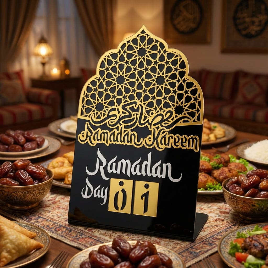 Ramadan Kareem Changeable Date Islamic Table Decor – Metal & Acrylic | Global Wall Art